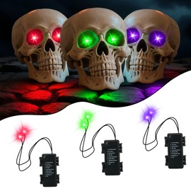 Halloween Glowing Eyes Lights, 3 Pack LED Eye Lights with 3 Battery Boxes, 8 Modes & 6H Timer, 17.7in Wires, Battery Operated Red Green Purple Eyes for Skulls, Masks, Pumpkins & Haunted House Decor