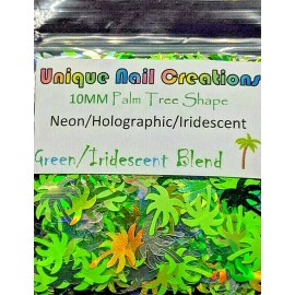 Unique Nail Creations PALM TREE SHAPE GLITTER Holo/Neon~Nail