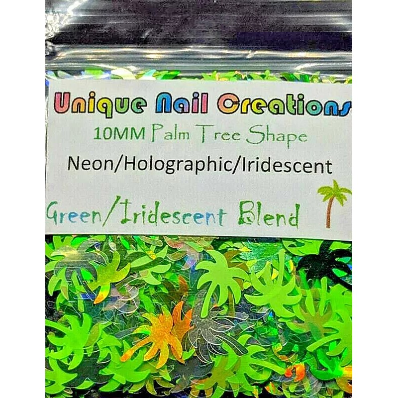 Unique Nail Creations PALM TREE SHAPE GLITTER Holo/Neon~Nail