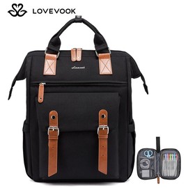 LOVEVOOK Outdoorfun Laptop Backpack with USB Port and Small Bag for Women - Spring Glow Up Stylish Work Bag for Teacher, Nurse, Travel:_Beige_17.3" - 12"L x 5.7"W x 18.5"H