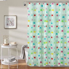 ROYALE LINENS Christmas Printed Shower Curtain 72 X 72 Inches - with Reinforced Button Holes - Christmas Design - Machine Washable & Water Resistant Shower Curtains (Snowmen Green)