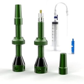 Shredr. Tubeless Valve Set, Complete Set Including Valve Tool and Tubeless Syringe, Super Light Aluminium, Tubeless Valves Colourful Anodised French Valve Presta (Dark Green, 44 mm)