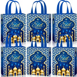 Clysee 24 Pack Eid Gift Bag with Handles Reusable Mubarak Treat Bag Non Woven Tote Bags for Ramadan Eid