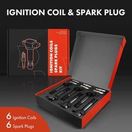 A-Premium Set of 6 Ignition Coil Pack and Iridium Spark Plugs Compatible with Ford F-150 Explorer Edge Transit-350 Mustang Flex & Lincoln MKZ MKX & Mazda 6 CX-9