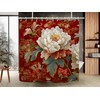 WODEJIA Red Peony Shower Curtain, Chinese Style Floral Embroidery Bathroom
