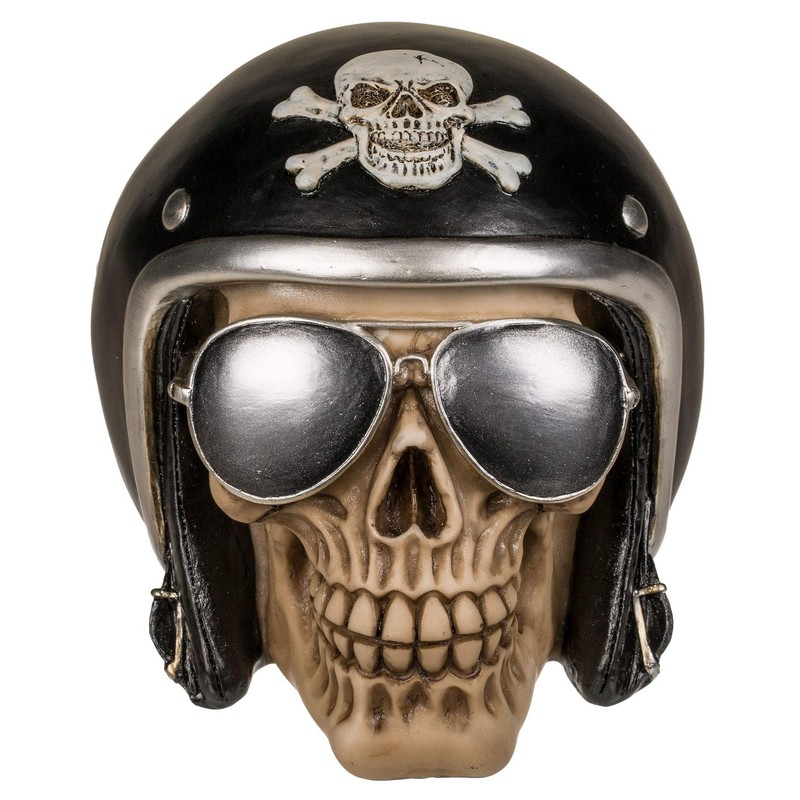 MIK funshopping Skull Money Box with Black Motorcycle Helmet
