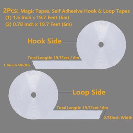for Garage Door Screen Magic Tapes, Self Adhesive Hook and Loop Tape Sticky Back Fastening Roll, Nylon Self-Adhesive Heavy Duty Strips Fastener (1.57Inch x 19.7 Feet (6m) & 0.78Inch x 19.7 Feet (6m))