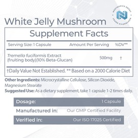 Nootropics Depot White Jelly Mushroom Capsules | 500mg | 60 Count | Tremella fuciformis