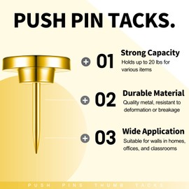 30 PCS Metal Gold Push Pins for Wall Clear Thumb Tacks for Walls Flat thumbtacks Push pin for Bulletin Board Shadow Box Display Thumbtack for Cork Board (Gold)