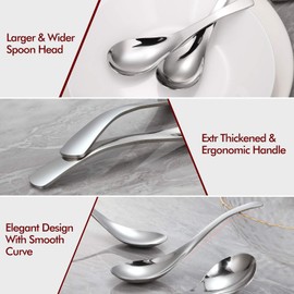 HIWARE Thick Heavy-weight Soup Spoons, High Grade Stainless Steel Soup Spoons, Set of 6