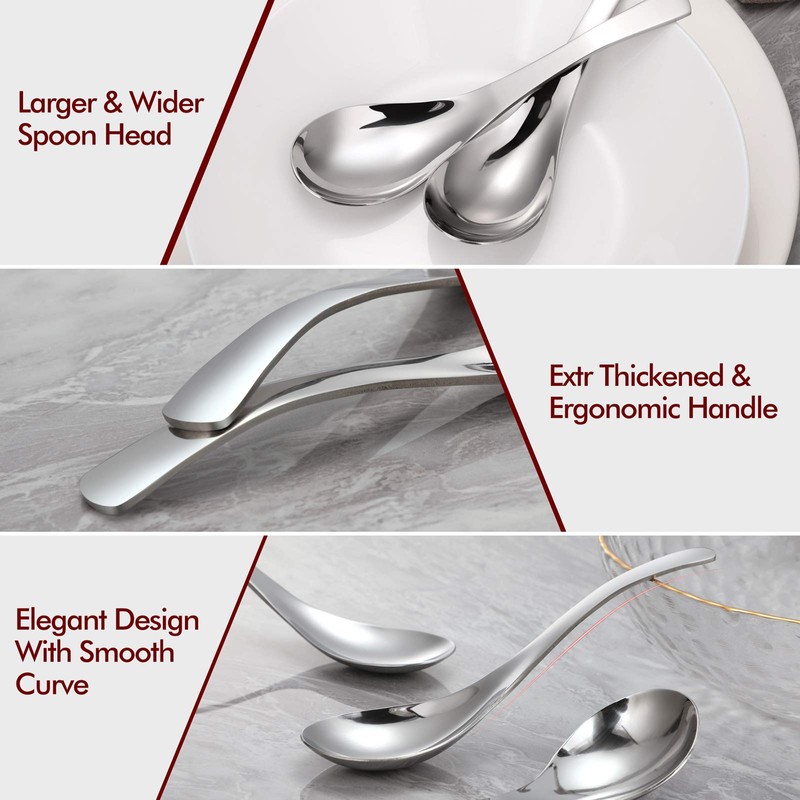 HIWARE Thick Heavy-weight Soup Spoons, High Grade Stainless Steel Soup