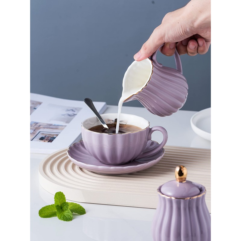 Jusalpha Serve for 6- Fine China Pink Coffee Cup/Teacup Set,