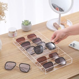 Acrylic Sunglasses Organizer, 6 Slot Clear Eyeglasses Storage Case, Eyewear Display Tray for Sunglasses, Fashion Eye Wear, Protective Glasses 2PCS