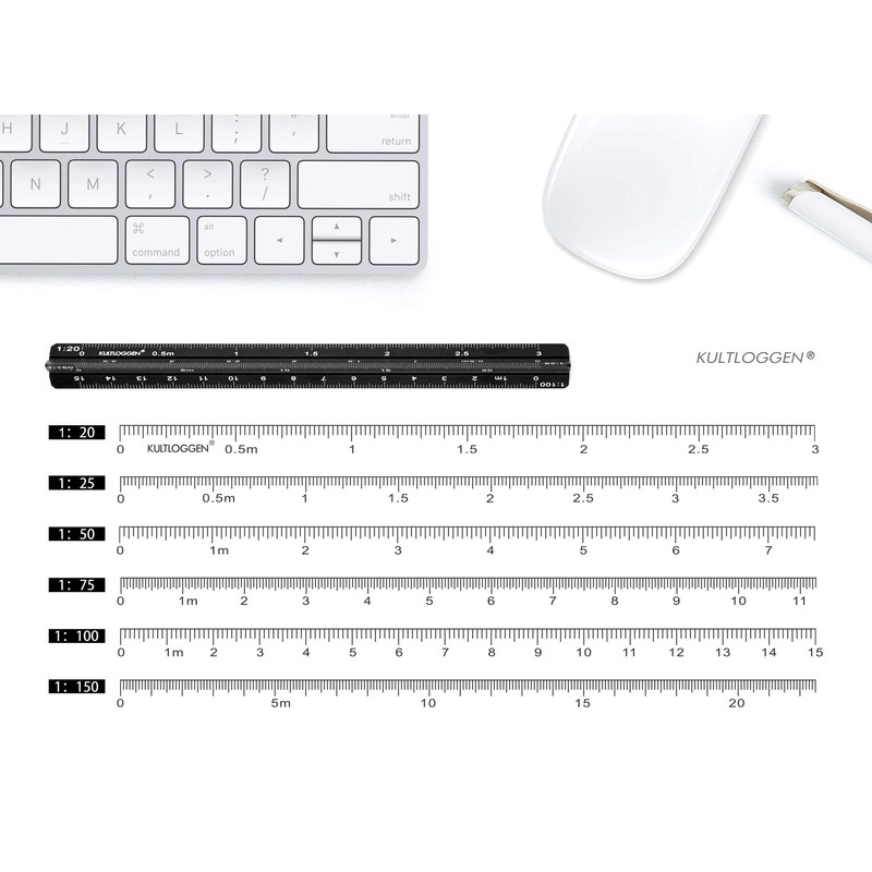 Triangular Scale Ruler Aluminium Triangular Ruler Laser Engraved 1:20/25/50/75/100/150.17 cm