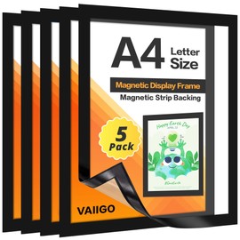 VAIIGO A4 Magnetic Display Frame for Fridge, 5Pack Magnetic Sign Holder for Fridge Whiteboards and Metal Surfaces, Picture Frame, Document Paper Holder, Black
