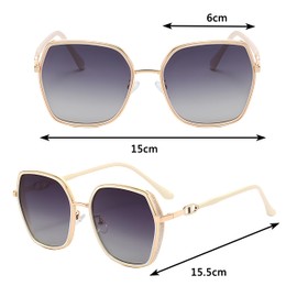 YAVO-EU Polarised Sunglasses Womens Fashion Vintage Ladies Sun Glasses Big Frame Oversized Shades UV400 Protection for Driving Fishing Running Cycling (Off-white frames/gradient gray lenses)