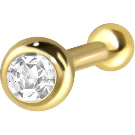PIERCINGLINE 750 Gold Nose Piercing | 18 Carat | Round Crystal | Piercing Nose Stud | Choice of Colours, Yellow Gold, Cubic Zirconia
