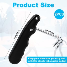 2pcs Hockey Skate Tightener, Foldable Shoe Lace Puller Anti-Slip Stainless Steel Ice Skates Lace Tightener Portable Shoe Lace Tightening Tool for Lacing Up Boots Accessories(Black)
