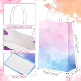 Humyoun 24 Pcs Pastel Gift Bags Paper Goodies Bags with Handles Watercolor Tie-Dye Candy Treat Gifts Wrapping for Baby Shower Wedding Birthday Party Supplies
