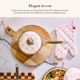 MACKENZIE-CHILDS Oven Mitt, Kitchen Oven Mitt for Cooking and Baking, Bistro, Pink-and-White Rosy Check