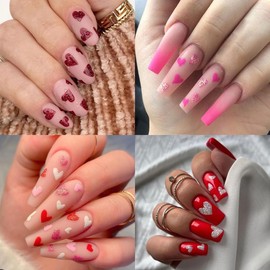 6 Sheets Heart Nail Art Stickers Decals 3D Self Adhesive Nail Art Design Stickers Romantic Valentine Gold Silver Black White Pink Mixed Color Heart Nail Decals for Women DIY Heart Nail Decoration