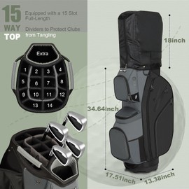 Beutyal Cart Golf Bag 15 Way Golf Cart Bag Full Length Organizer Divider Top Golf Club Bag with Cooler, Rain Cover for Men Women