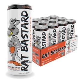 RAT BASTARD Energy Drink - Sugar-Free Caffeinated Beverage, Natural Caffeine to Boost Energy and Focus, Blood Orange Flavor, 12 fl oz Can (Case of 12)