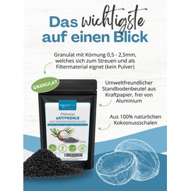 AGUALEVE® Premium Activated Carbon Granules 200 g from Coconut Shells | Plants, Cat Litter Tray, Aquarium and Much More | 100% Natural, Free from Chemical Additives and Bitumen | Grain Size: 0.5 - 2.5