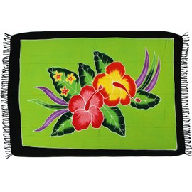 Sarong Beach Towel Pareo Wrap Skirt Green Hibiscus Blossom Sar80