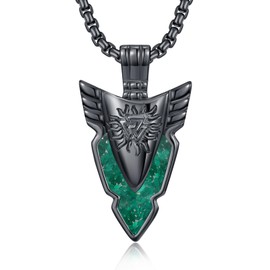 KoyeKei Viking Arrowhead Necklace 925 Sterling Silver Black Malachite Arrow Pendant Norse Pagan Jewelry Gifts for Men Women