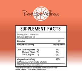 Revitalize Wellness Mag Defense Powder | Orthomolecular Dose of Magnesium 200 mg as Magnesium Glycinate Chelate | Pure, Corn Free, & GMO-Free | Fruit Punch Flavor | 60 Servings