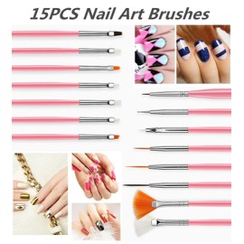 FULINJOY 20PCS Nail Art Design Tools, 15PCS Painting Brushes Set with 5PCS Dotting Pens