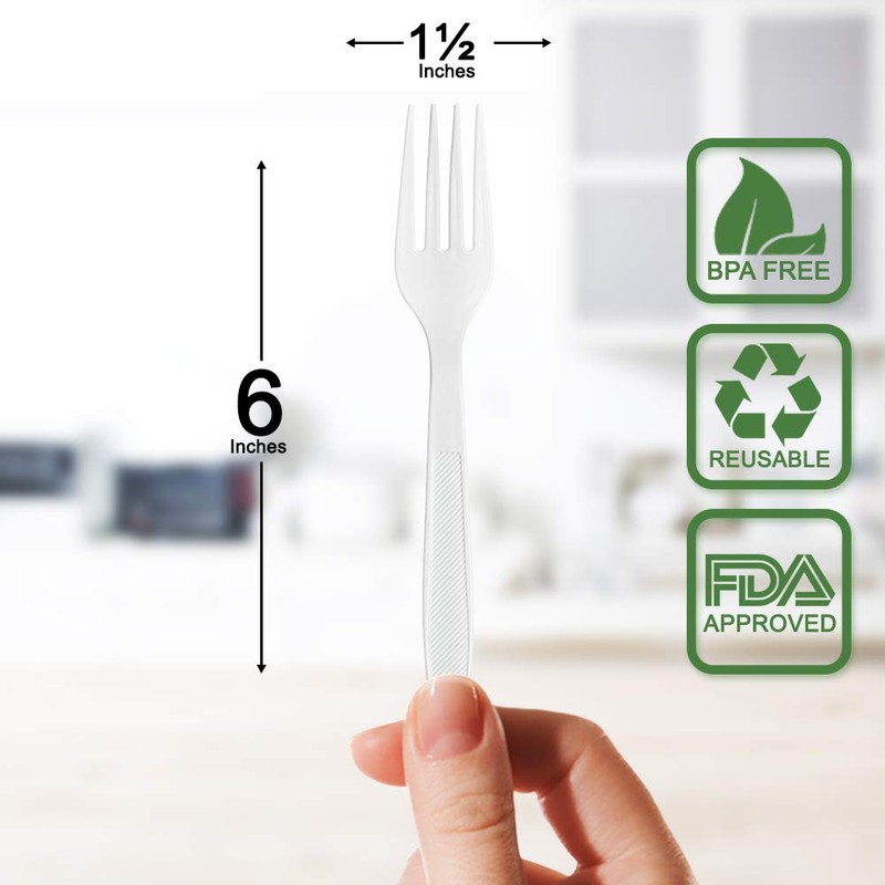BluShine 400 Pack Extra Heavyweight Disposable White Plastic Forks -