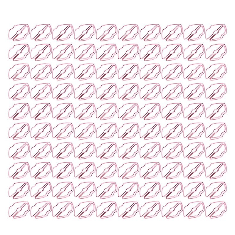 100pcs Paper Clips Portable Purple Lip Shape Rustproof Electroplated Metal
