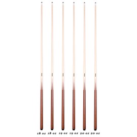 OKKO 1 pc Commercial Pool Billiard Maple Cue Sticks 57”, Glue-On Tip, Pack of 6 (18/19/20 oz)