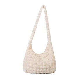 Neueins Popcorn Bag Tote Bag Waffle Textured Quilted Cute Ladies Lightweight Large Capacity Commute School Shoulder Bag, M