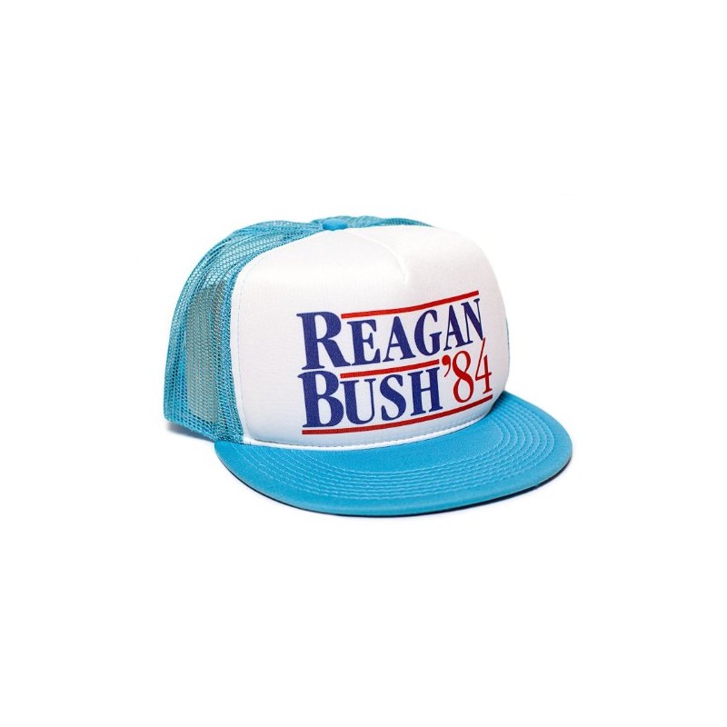 Reagan Bush 84 Campaign Flat Unisex-Adult Trucker Hat -One-Size (White/Aqua)