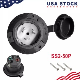 Epicord 50 Amp Flanged Inlet 125/250V RV Power Inlet Plug SS2-50P w/Waterproof Cover