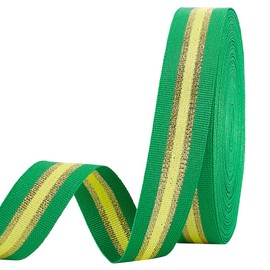 PH PandaHall 25 Yards Striped Ribbon, Green Fabric Ribbon 0.98 inch/25mm Wide Christmas Glitter Ribbons Gold Yellow Craft Ribbon for Gift Wrapping St.Patrick Home Decor Sewing Clothes,