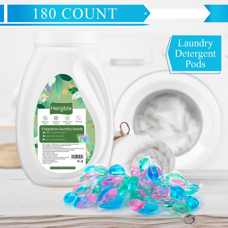 Heigble 180 Count Laundry Detergent Pods Bulk Washing Machine Detergent