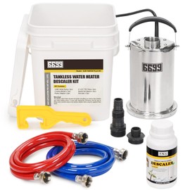 6699 Tankless Water Heater Flushing Kit Includes 1500GPH Stainless Steel Pump with Two Adapters & Cleaner & 3 Gallons Pail with Bucket Lid Opener & Two 1/2” Dia X 6’ Hoses SUB 1500SS Flush Kit
