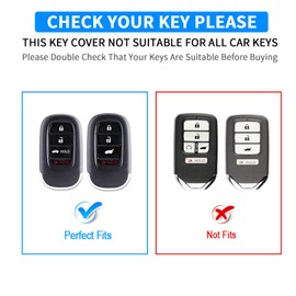 QBUC for Honda Key Fob Cover,Car Key Holder with Keychain Fit for Honda 2022 2023 2024 Civic CRV HR-V Accord Pilot (White, silver edges)