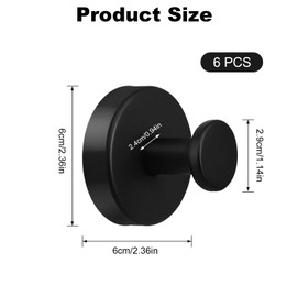 ZephyrCraft 6 Pcs Black Suction Cup Hooks, Vacuum Suction Cup Towel Holder, Heavy Duty Stainless Steel Sucker Hooks No Drilling for Shower Bathroom Kitchen Wall