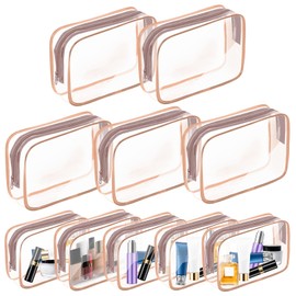 2 Pack Travel Toiletry Bag, Clear Makeup Bag, TSA Approved Cosmetic Bag with Zipper, Clear Organizer Carry on Bag for Women, PVC Cosmetic Pouch for Airport Airline Compliant (Rose Pink, 10 Packs)