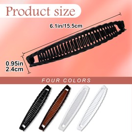 BEIQIYA 4pcs Banana Hair Clips for Women, Classic Double Comb Hairpin, Non-Slip Hairstyle Claws Accessories for Thick Thin Long Short Straight Curly Hair- Brown & Black & White & Clear