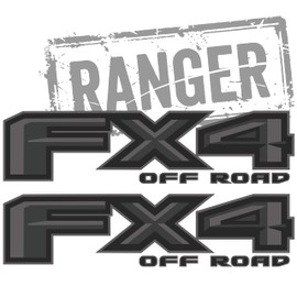 Gold Hook Premium Series FX4 Off-Road Decals Compatible with Ford Ranger and Maverick, 2.6 x 10.25 Inch Metallic Finish Bedside Stickers, Wet Install Replacement Set of 2 - Charcoal