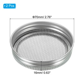 PATIKIL Sprouting Lids, 2 Pcs 70mm Stainless Steel Strainer Lids for Wide Mouth Canning Jars, Silver Tone