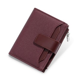 DAMAIKE Wallet Women Small Bifold Leather Wallet Woven Embossing Girls Ladies Female Mini Purse with 18 Card Slots + 1 Zipper Coin Pocket + 1 Cash Slot (Dark Red)
