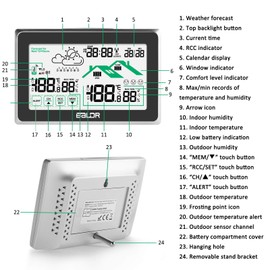 Weather Station, Weather Station with Outdoor Sensor Wireless UK, Digital Room Thermometer Hygrometer Indoor Outdoor, Large LCD Screen with Backlight 12/24H Automatic Time Weather Forecast