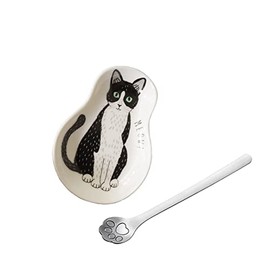 Coffee Spoon Rests and Spoon - Ceramic Cute Cat Spoon Rest Teaspoon Holder Coffee Station Decor Coffee bar Coffee Stirrers Holder for Home Kitchen Accessories